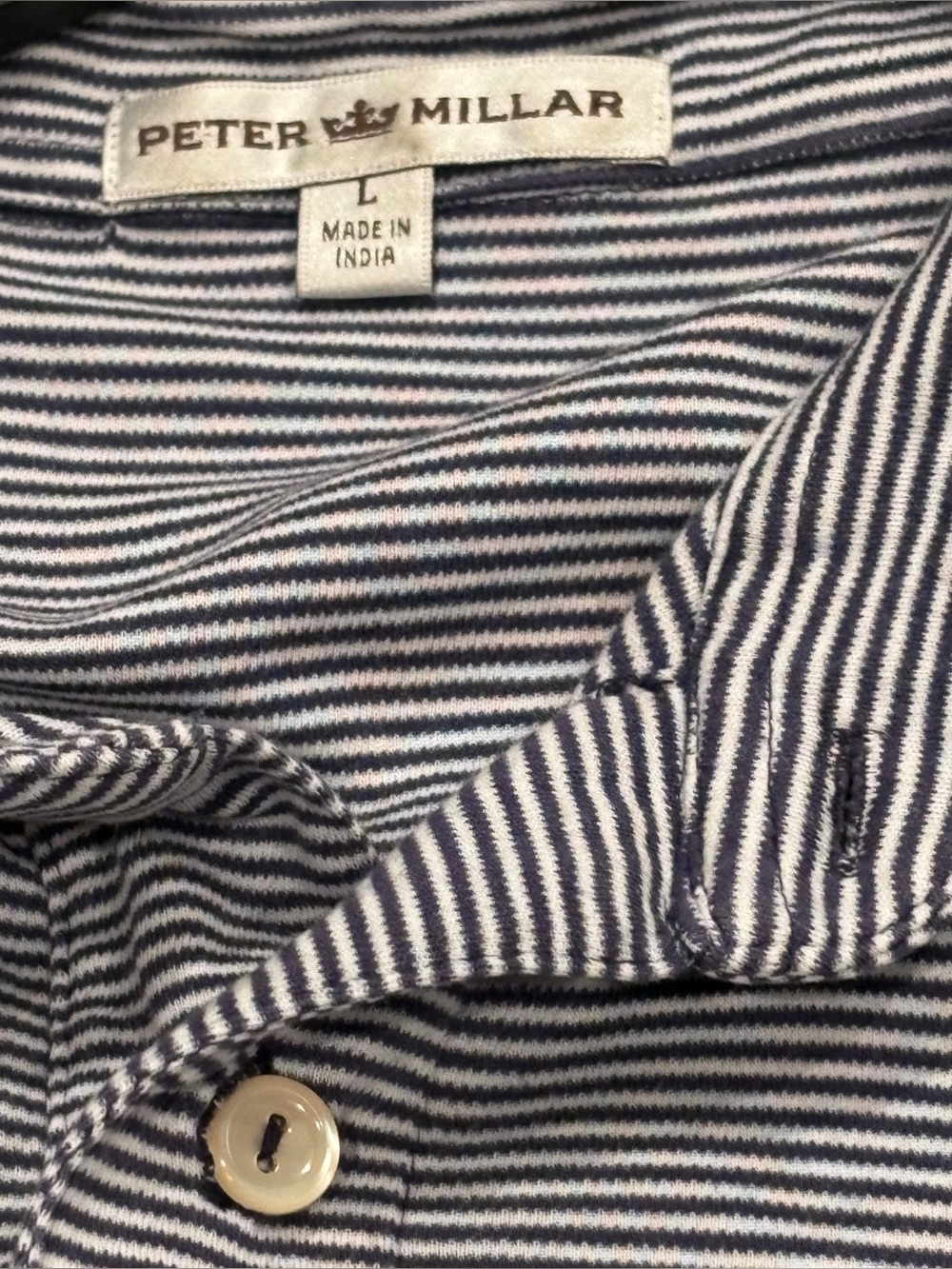 Peter Millar, Navy/White stripe soft cotton polo, Excellent condition! Size L